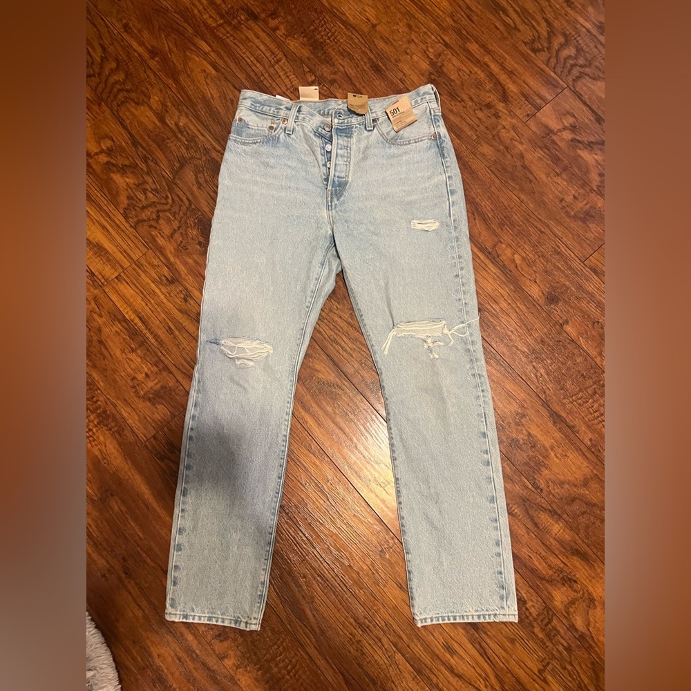 Levi's Light Blue 501 Jeans with Distressed Detail